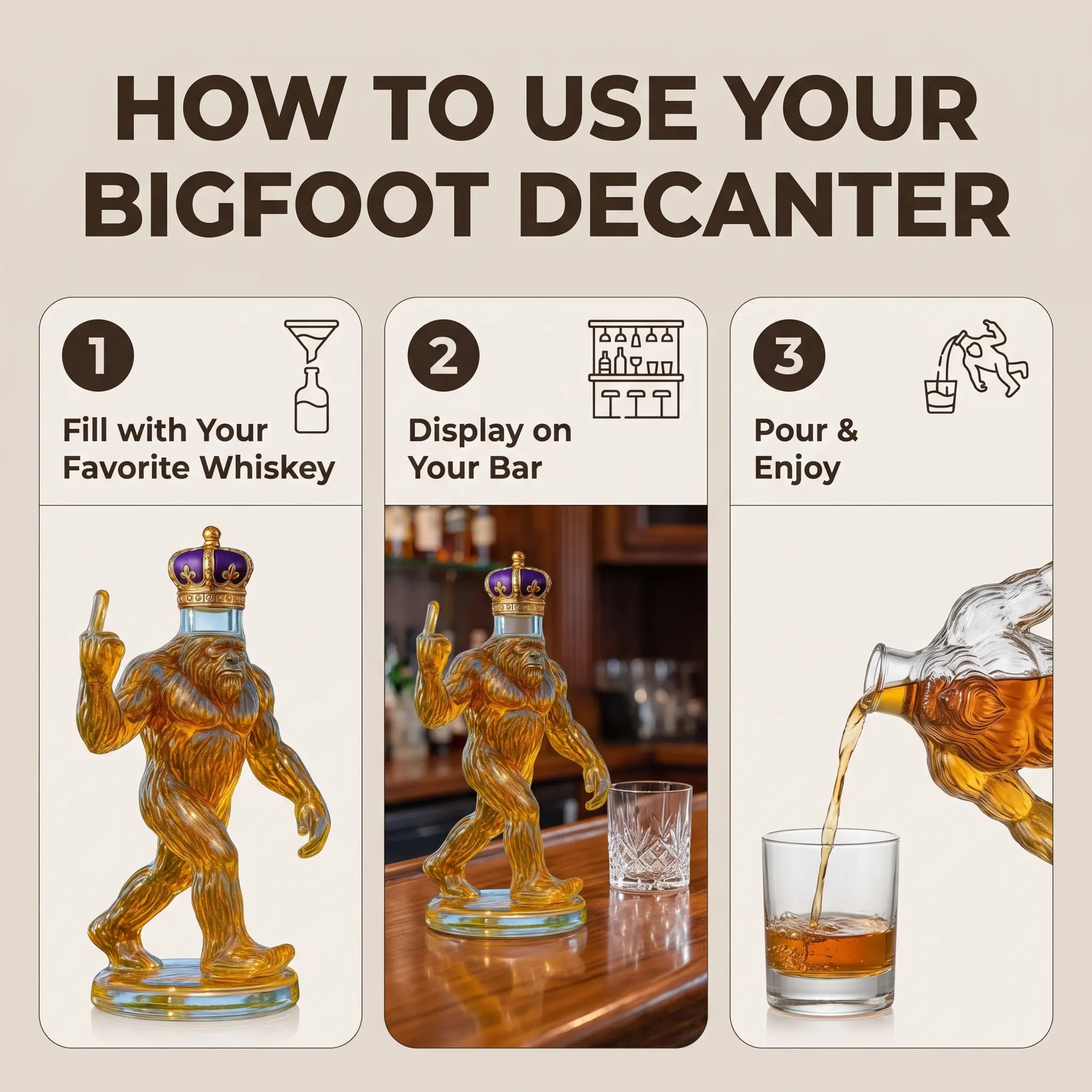 Bigfoot Whiskey Decanter, Novelty Glass Bottle for Home Bar & Liquor Display-Ridorn