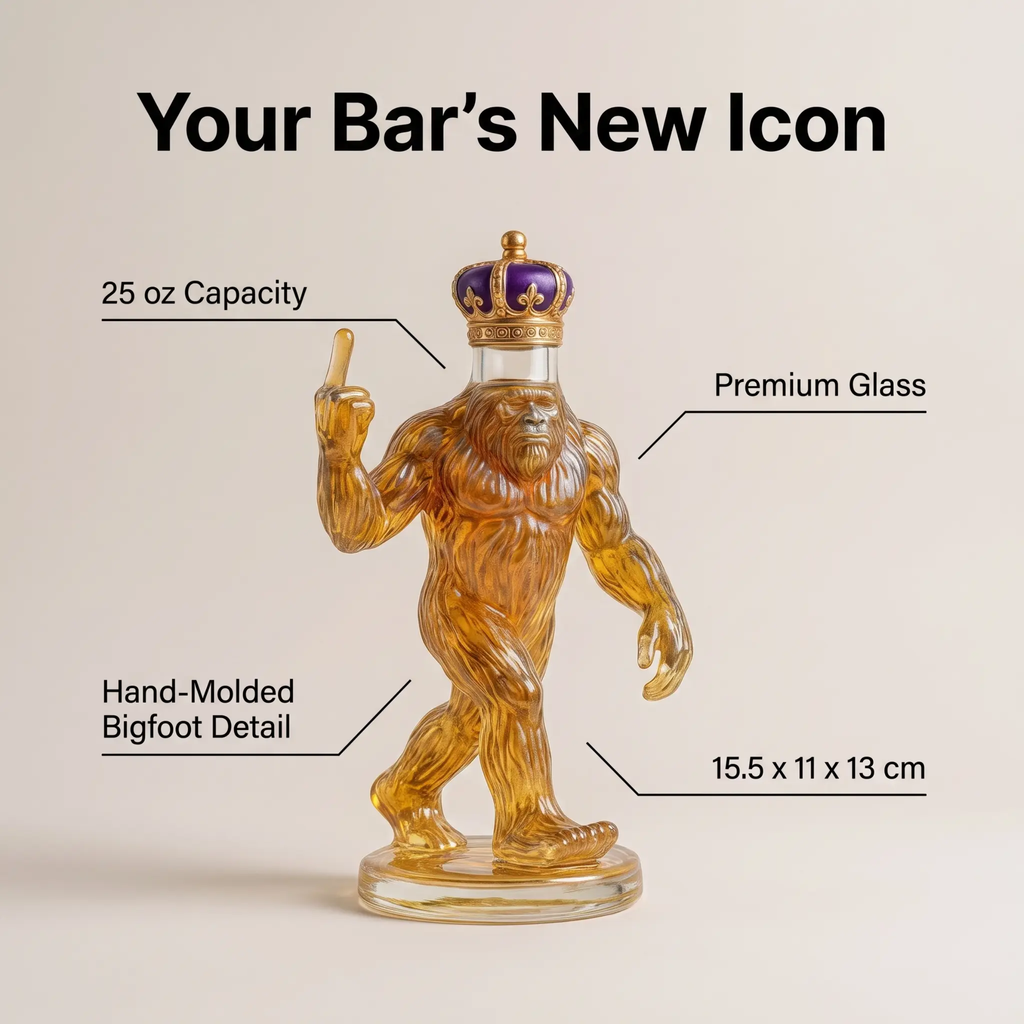 Bigfoot Whiskey Decanter, Novelty Glass Bottle for Home Bar & Liquor Display-Ridorn