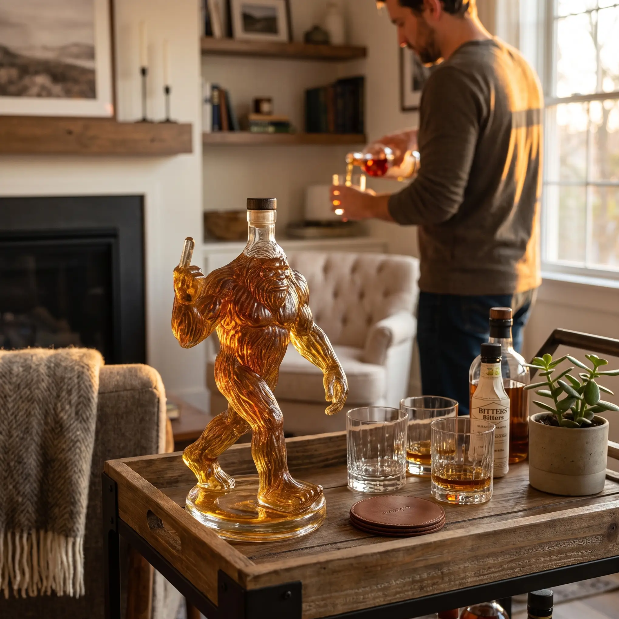Bigfoot Whiskey Decanter, Novelty Glass Bottle for Home Bar & Liquor Display-Ridorn