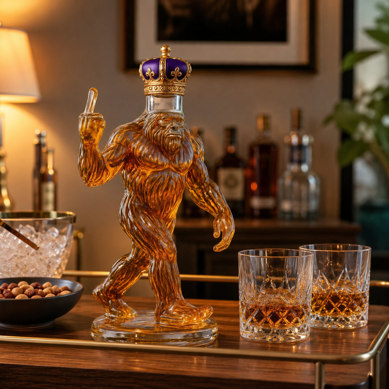 Bigfoot Whiskey Decanter, Novelty Glass Bottle for Home Bar & Liquor Display