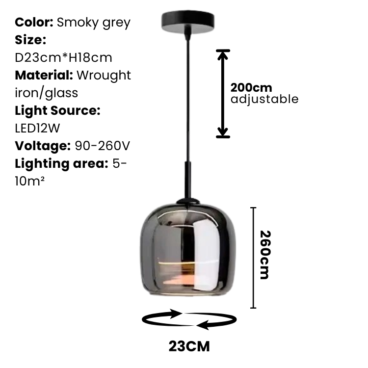 Black Glass Pendant Light, Nordic Hanging Ceiling Lamp for Kitchen Island & Dining Room-Ridorn