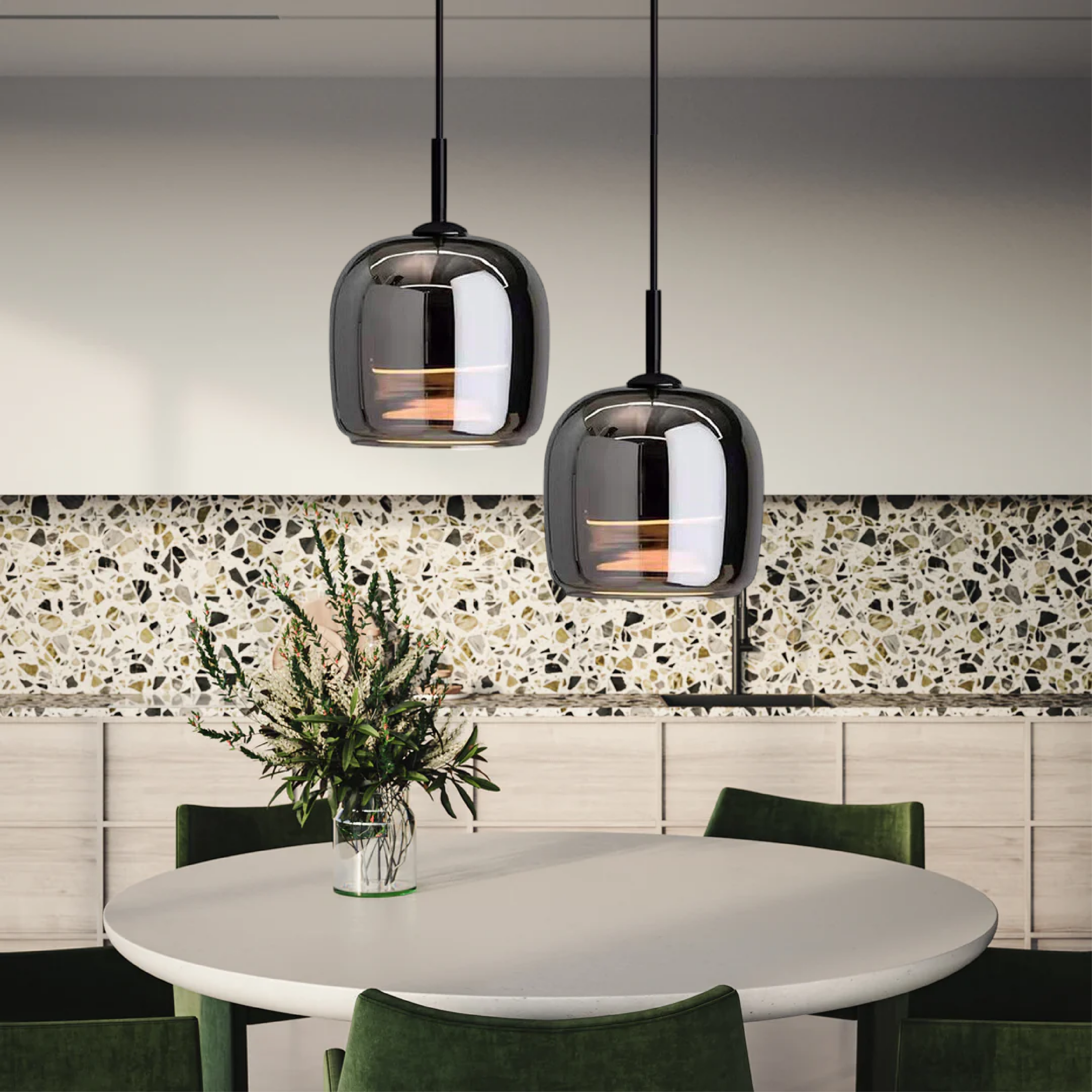 Black Glass Pendant Light, Nordic Hanging Ceiling Lamp for Kitchen Island & Dining Room-Ridorn