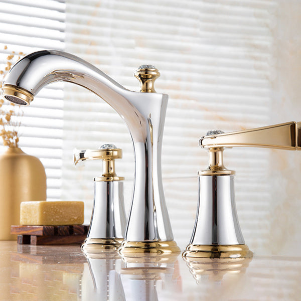 Brass Vessel Sink Faucet, Two Handle Low Arc Bathroom Basin Tap in Black & Gold Finishes-Ridorn