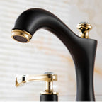 Brass Vessel Sink Faucet, Two Handle Low Arc Bathroom Basin Tap in Black & Gold Finishes-Ridorn