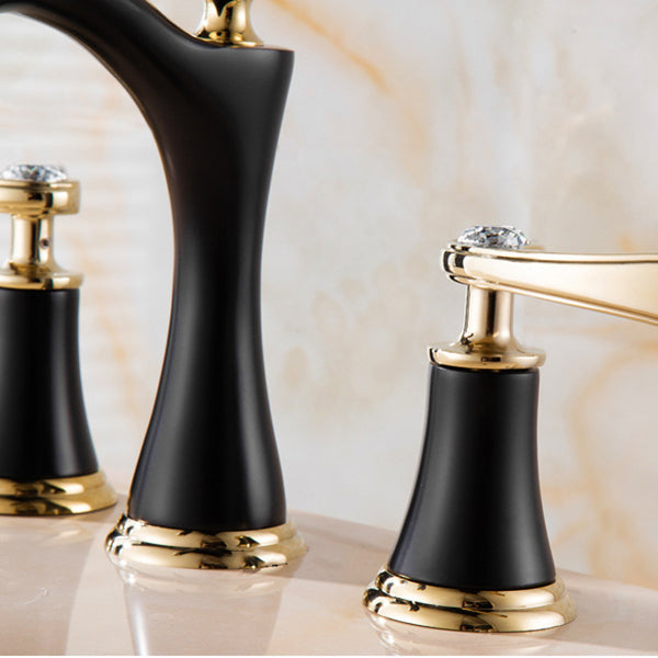Brass Vessel Sink Faucet, Two Handle Low Arc Bathroom Basin Tap in Black & Gold Finishes-Ridorn