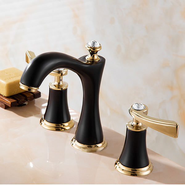 Brass Vessel Sink Faucet, Two Handle Low Arc Bathroom Basin Tap in Black & Gold Finishes-Ridorn