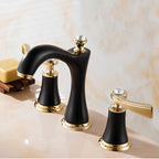 Brass Vessel Sink Faucet, Two Handle Low Arc Bathroom Basin Tap in Black & Gold Finishes-Ridorn