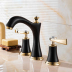 Brass Vessel Sink Faucet, Two Handle Low Arc Bathroom Basin Tap in Black & Gold Finishes-Ridorn