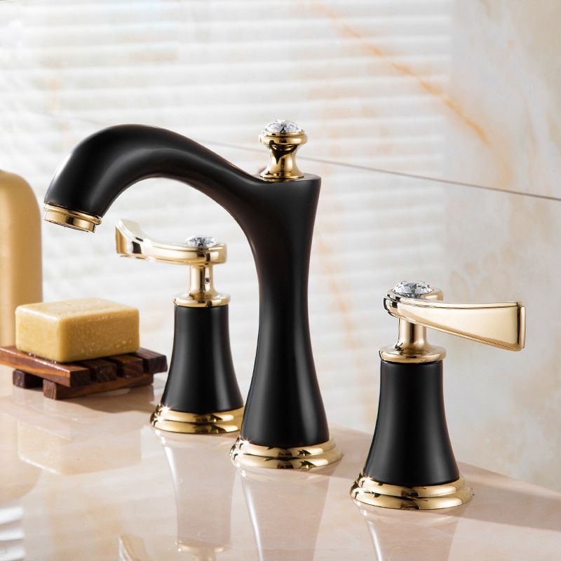 Brass Vessel Sink Faucet, Two Handle Low Arc Bathroom Basin Tap in Black & Gold Finishes-Ridorn
