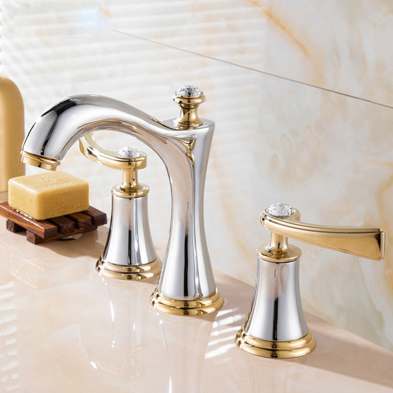 Brass Vessel Sink Faucet, Two Handle Low Arc Bathroom Basin Tap in Black & Gold Finishes-Ridorn