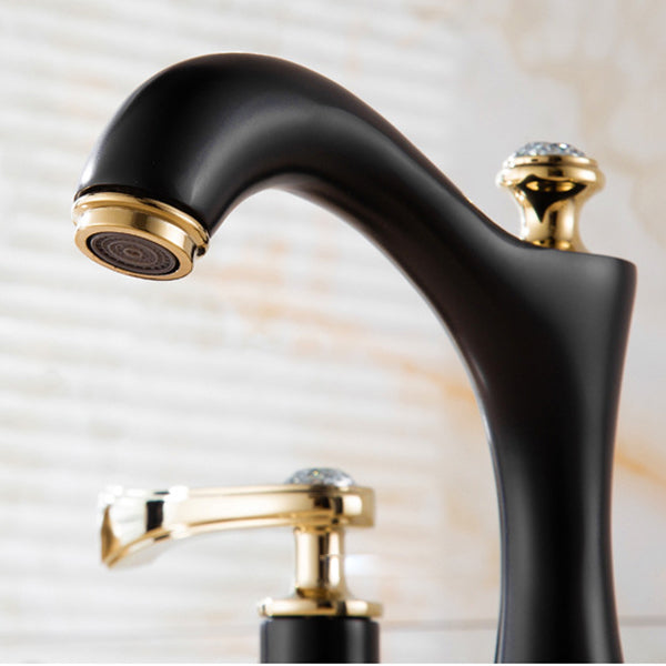 Brass Vessel Sink Faucet, Two Handle Low Arc Bathroom Basin Tap in Black & Gold Finishes-Ridorn
