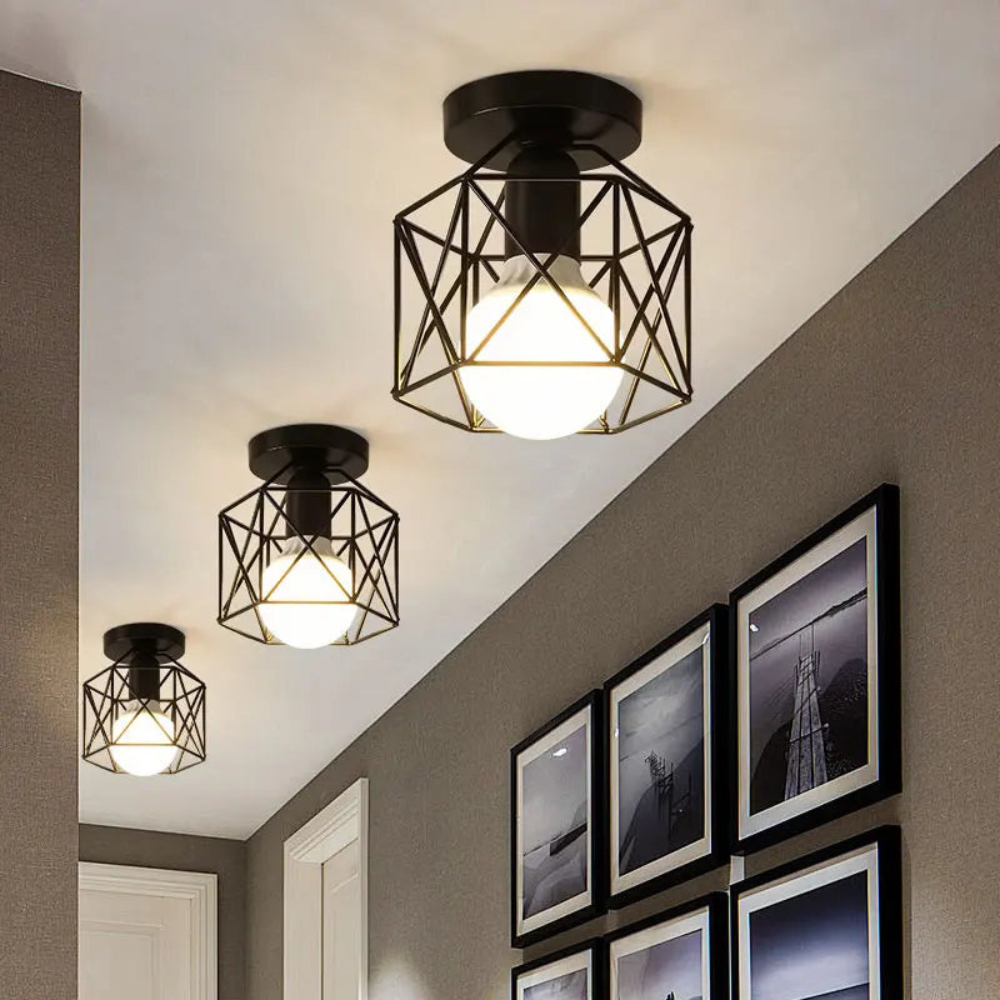Vintage Geometric Cage Ceiling Light for Hallways | Ridorn