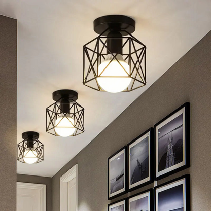 Vintage Geometric Cage Ceiling Light for Hallways | Ridorn