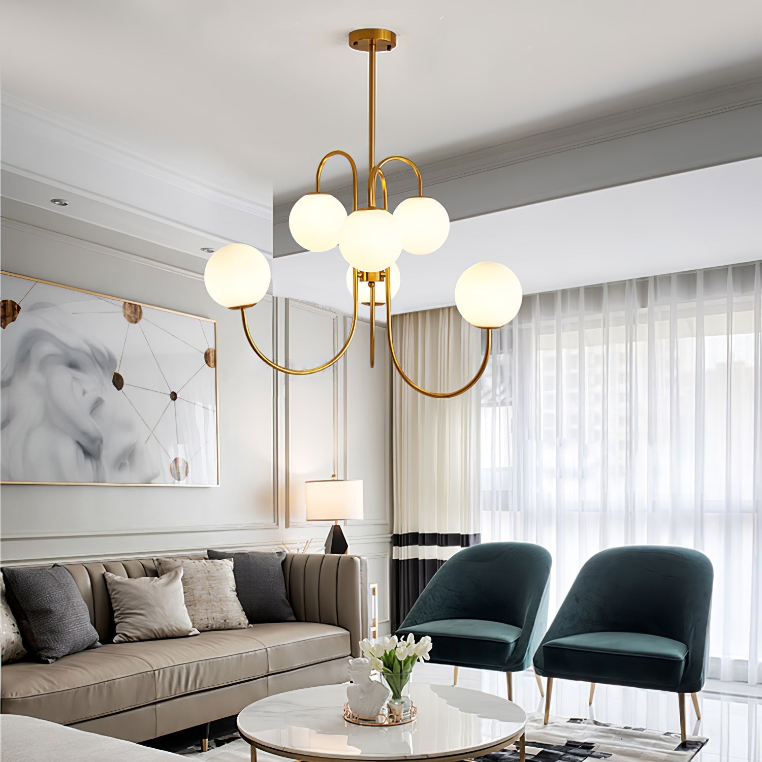 Chandelier Light Fixture | Ceiling Lamp with Gooseneck Design | Ridorn