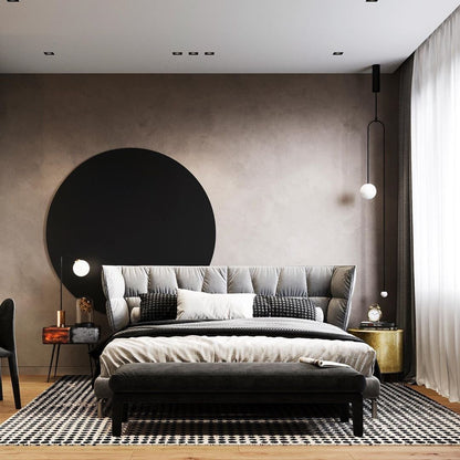 Modern chandelier light with mobile arc design front view