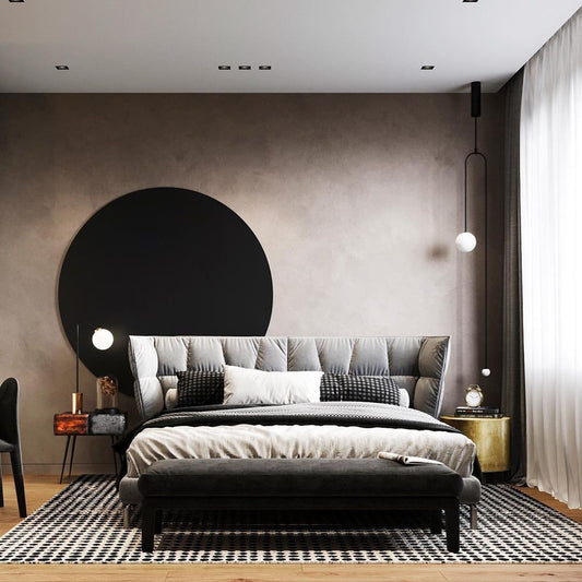 Modern chandelier light with mobile arc design front view