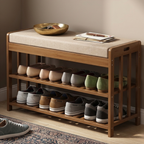 Chic Minimalist Bamboo Rattan Shoe Organizer with Two | Ridorn-Shoe Storage-Ridorn