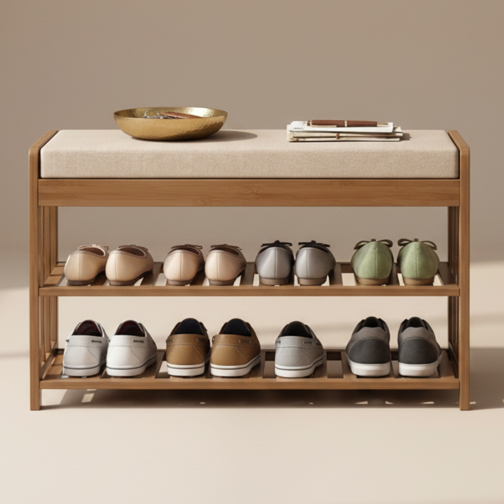 Chic Minimalist Bamboo Rattan Shoe Organizer with Two | Ridorn-Shoe Storage-Ridorn