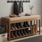 Chic Minimalist Bamboo Rattan Shoe Organizer with Two | Ridorn-Shoe Storage-Ridorn