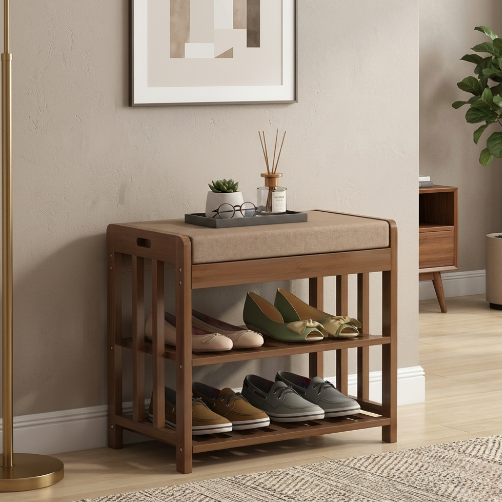 Chic Minimalist Bamboo Rattan Shoe Organizer with Two | Ridorn-Shoe Storage-Ridorn