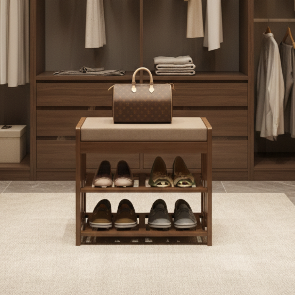 Chic Minimalist Bamboo Rattan Shoe Organizer with Two | Ridorn-Shoe Storage-Ridorn
