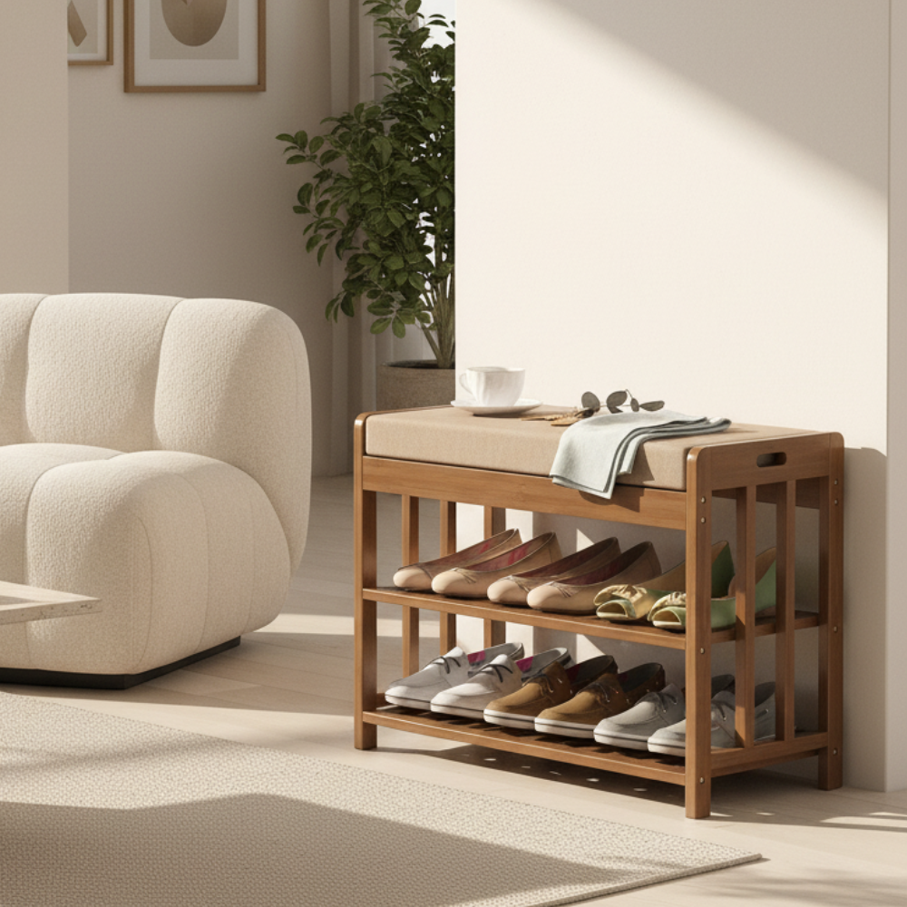 Chic Minimalist Bamboo Rattan Shoe Organizer with Two | Ridorn-Shoe Storage-Ridorn