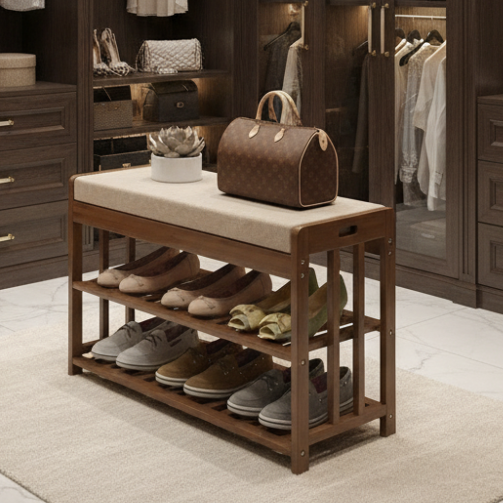 Chic Minimalist Bamboo Rattan Shoe Organizer with Two | Ridorn-Shoe Storage-Ridorn