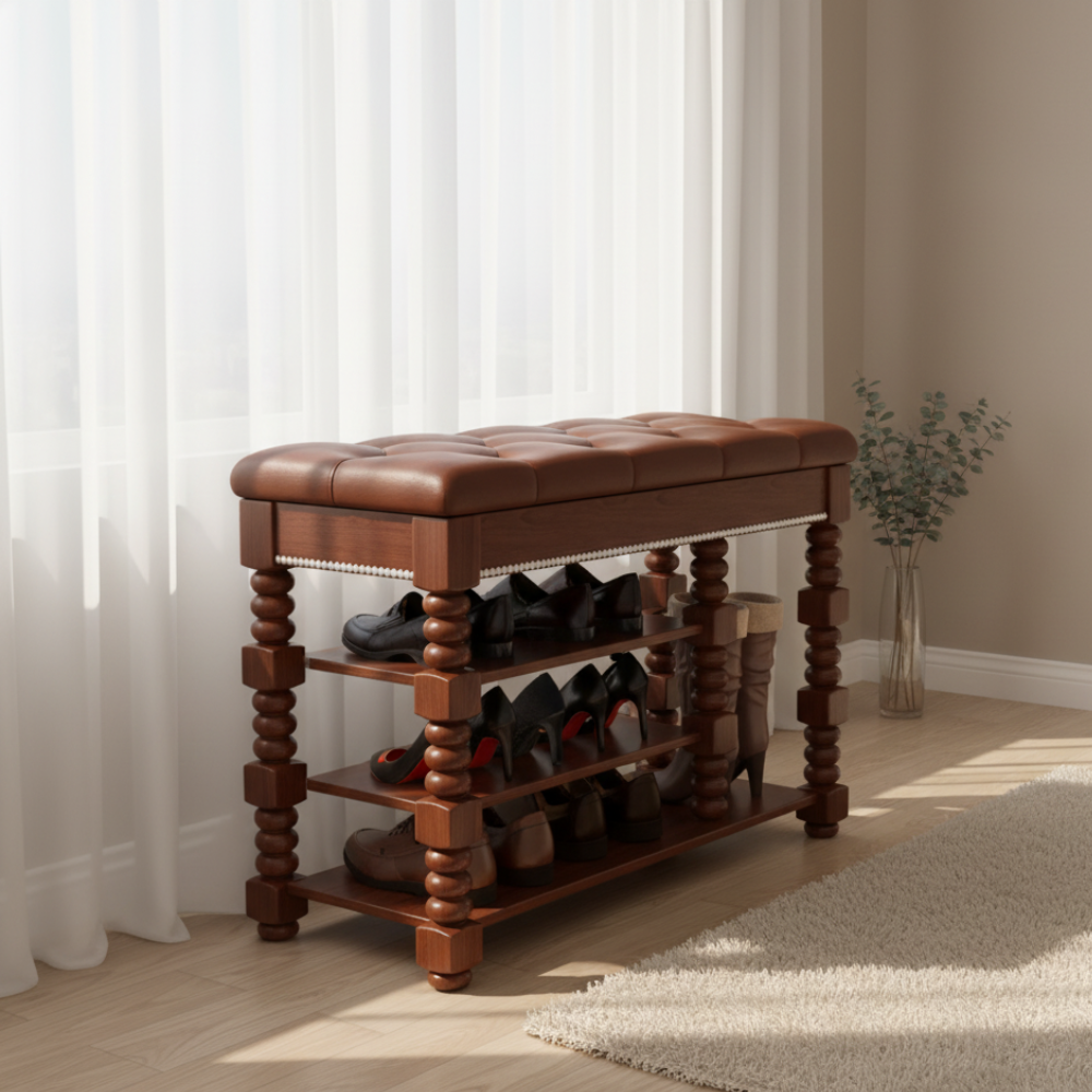 Chic Scandinavian 3-Tier Shoe Storage Cabinet in Walnut | Ridorn-Shoe Storage-Ridorn