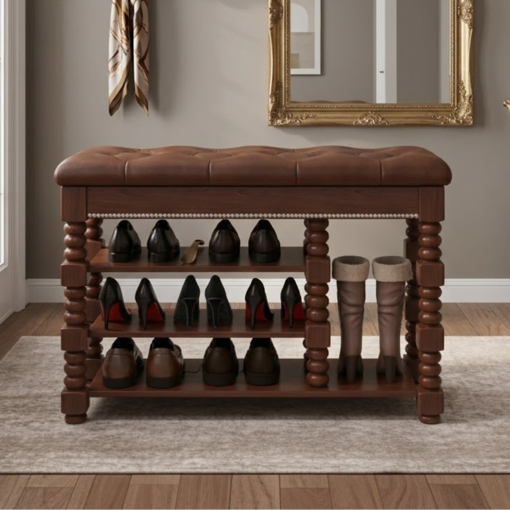 Chic Scandinavian 3-Tier Shoe Storage Cabinet in Walnut | Ridorn-Shoe Storage-Ridorn