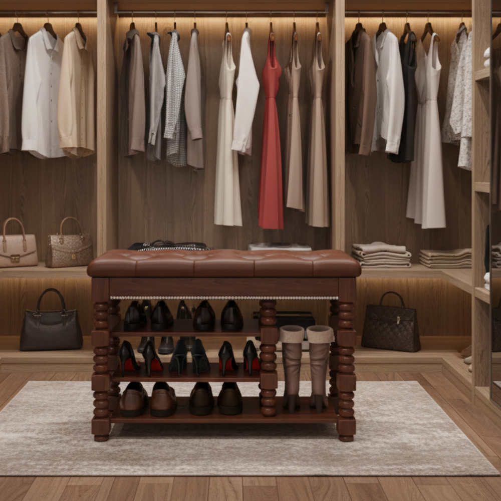 Chic Scandinavian 3-Tier Shoe Storage Cabinet in Walnut | Ridorn-Shoe Storage-Ridorn