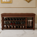 Chic Scandinavian 3-Tier Shoe Storage Cabinet in Walnut | Ridorn-Shoe Storage-Ridorn