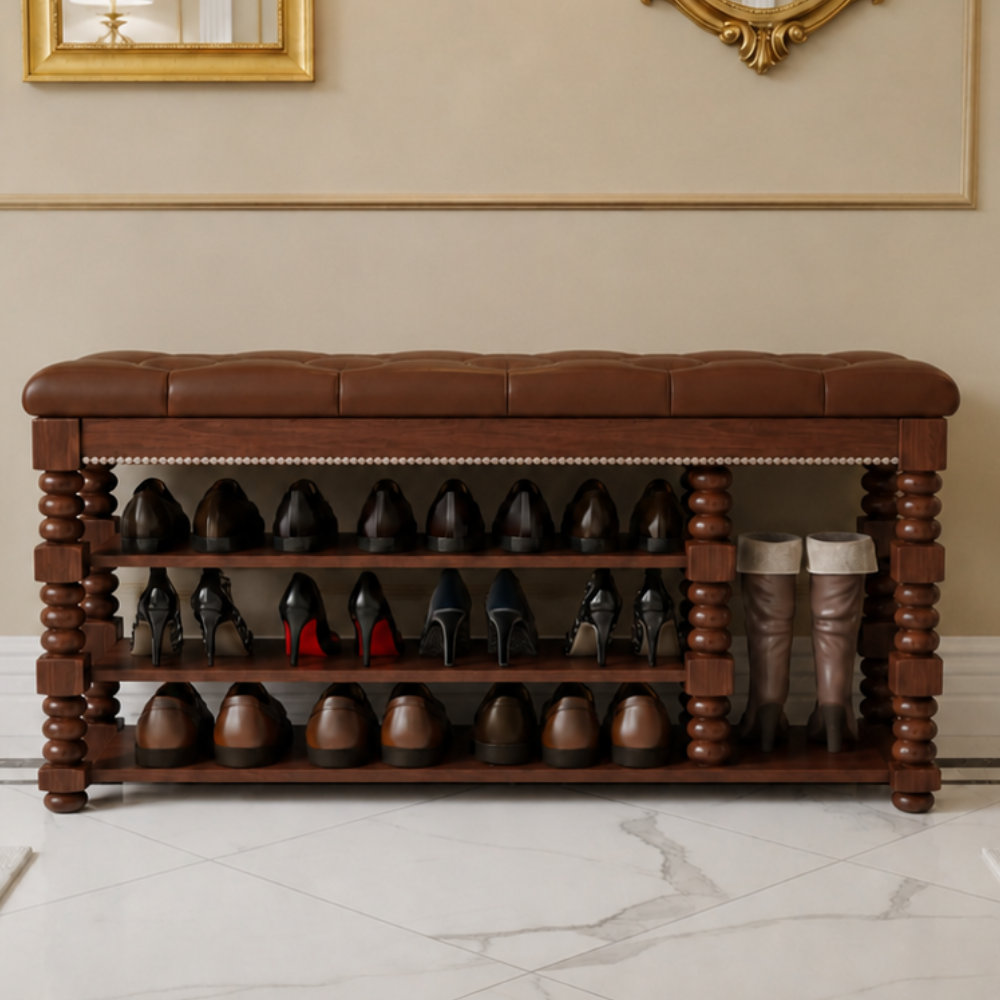 Chic Scandinavian 3-Tier Shoe Storage Cabinet in Walnut | Ridorn-Shoe Storage-Ridorn