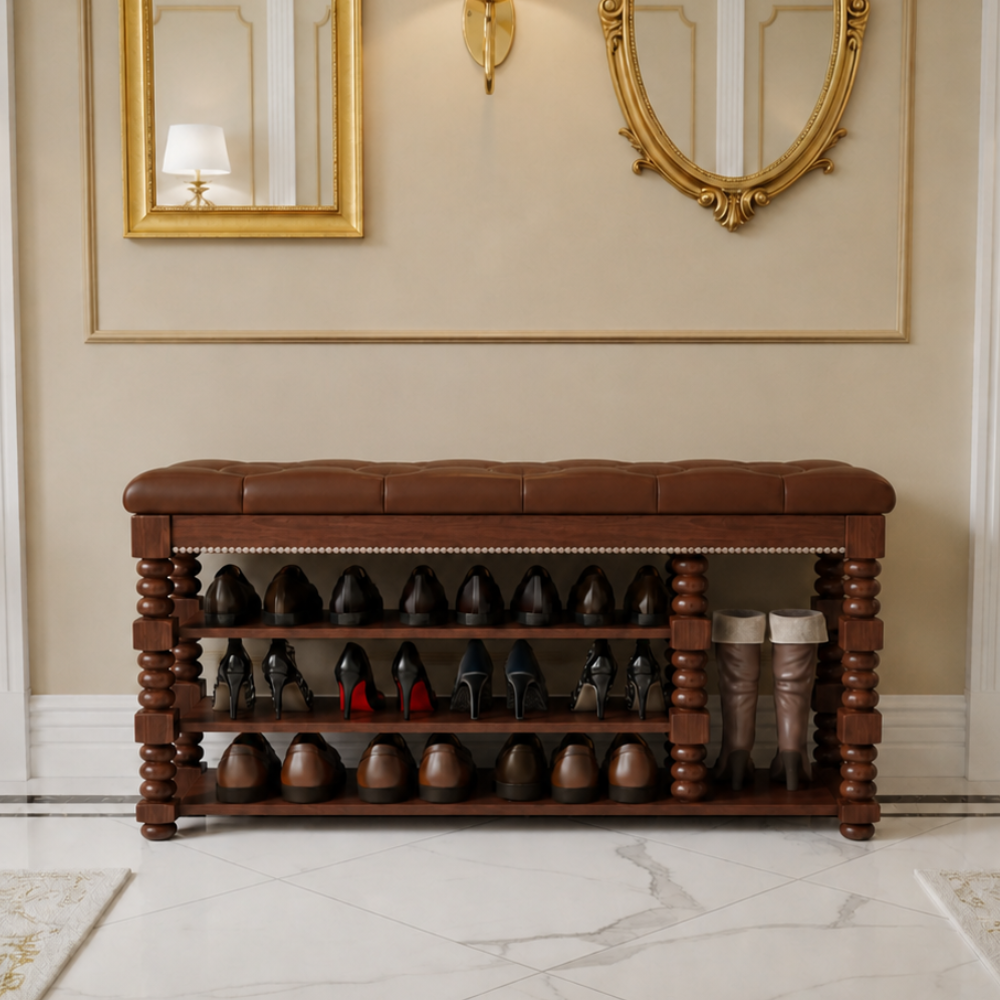 Chic Scandinavian 3-Tier Shoe Storage Cabinet in Walnut | Ridorn-Shoe Storage-Ridorn