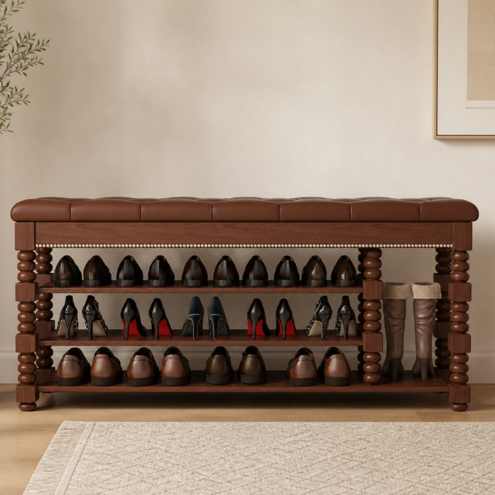 Chic Scandinavian 3-Tier Shoe Storage Cabinet in Walnut | Ridorn-Shoe Storage-Ridorn