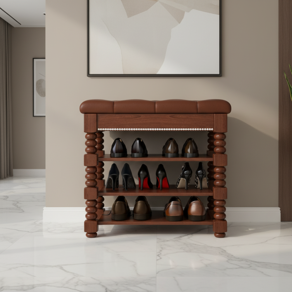 Chic Scandinavian 3-Tier Shoe Storage Cabinet in Walnut | Ridorn-Shoe Storage-Ridorn