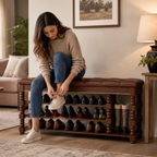 Chic Scandinavian 3-Tier Shoe Storage Cabinet in Walnut | Ridorn-Shoe Storage-Ridorn
