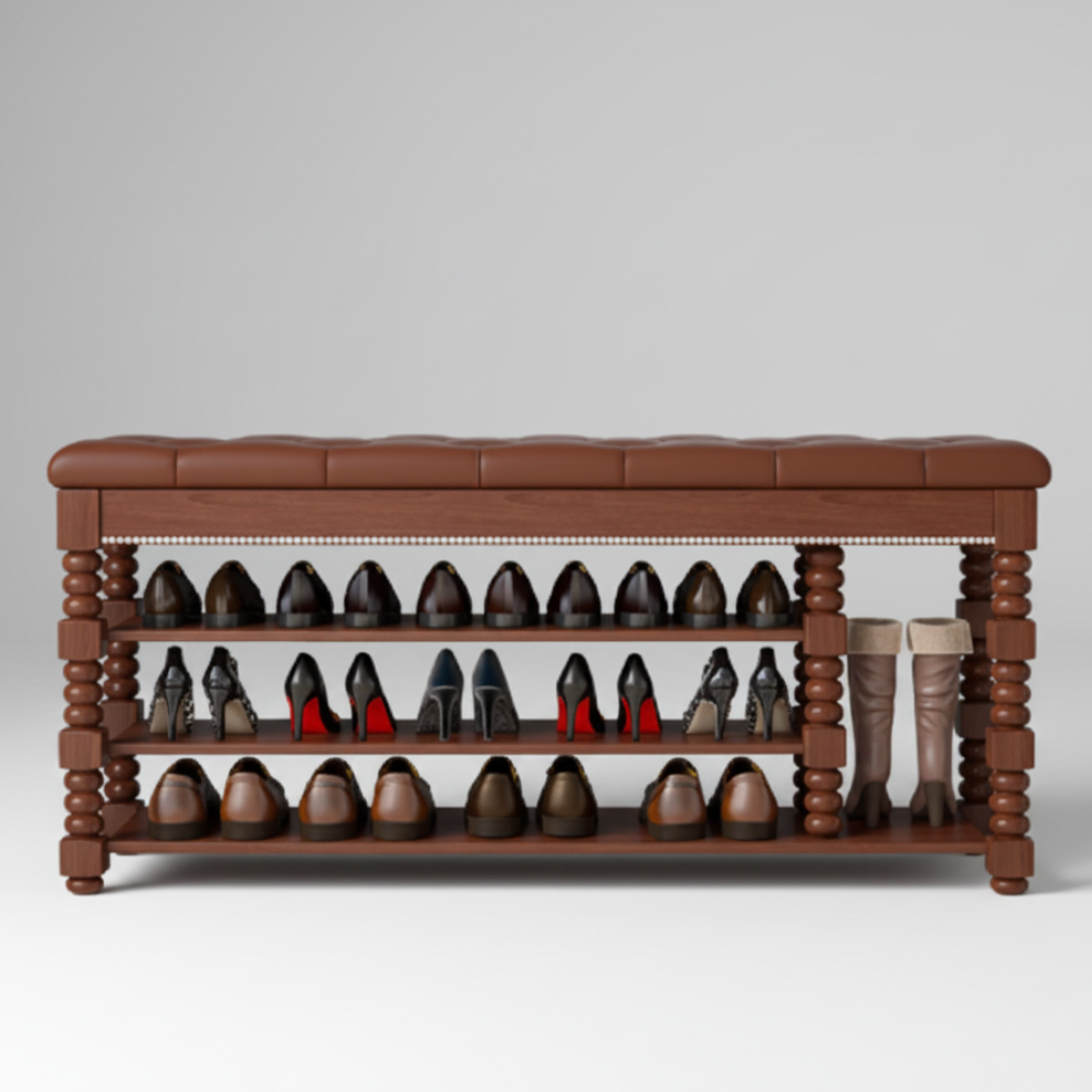 Chic Scandinavian 3-Tier Shoe Storage Cabinet in Walnut | Ridorn-Shoe Storage-Ridorn