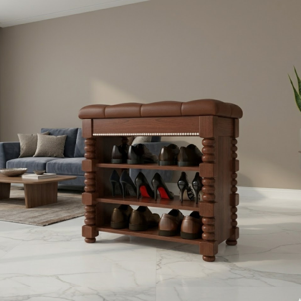 Chic Scandinavian 3-Tier Shoe Storage Cabinet in Walnut | Ridorn-Shoe Storage-Ridorn