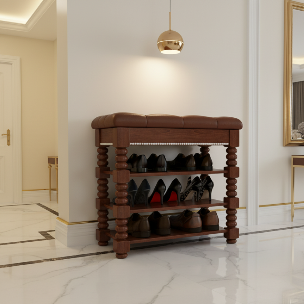 Chic Scandinavian 3-Tier Shoe Storage Cabinet in Walnut | Ridorn-Shoe Storage-Ridorn