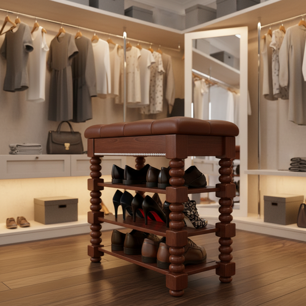 Chic Scandinavian 3-Tier Shoe Storage Cabinet in Walnut | Ridorn-Shoe Storage-Ridorn