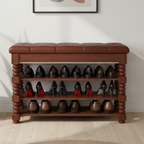 Chic Scandinavian 3-Tier Shoe Storage Cabinet in Walnut | Ridorn-Shoe Storage-Ridorn
