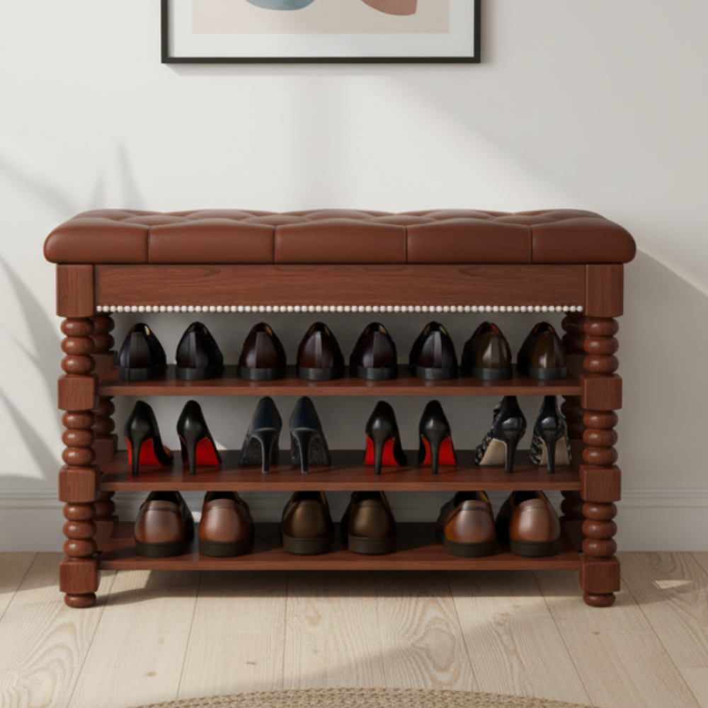 Chic Scandinavian 3-Tier Shoe Storage Cabinet in Walnut | Ridorn-Shoe Storage-Ridorn