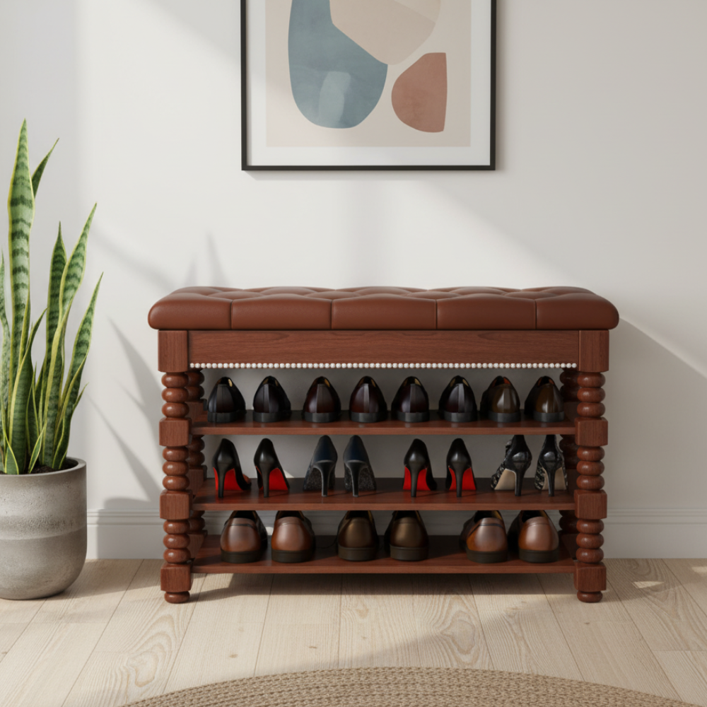 Chic Scandinavian 3-Tier Shoe Storage Cabinet in Walnut | Ridorn-Shoe Storage-Ridorn