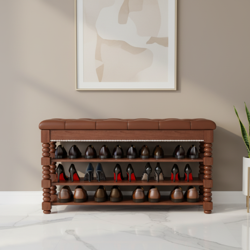 Chic Scandinavian 3-Tier Shoe Storage Cabinet in Walnut | Ridorn-Shoe Storage-Ridorn