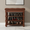 Chic Scandinavian walnut shoe storage cabinet three-tier front view