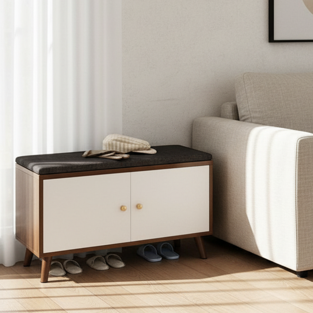 Chic Scandinavian Solid Wood Shoe Storage Cabinet with 2 | Ridorn-Shoe Cabinets-Ridorn