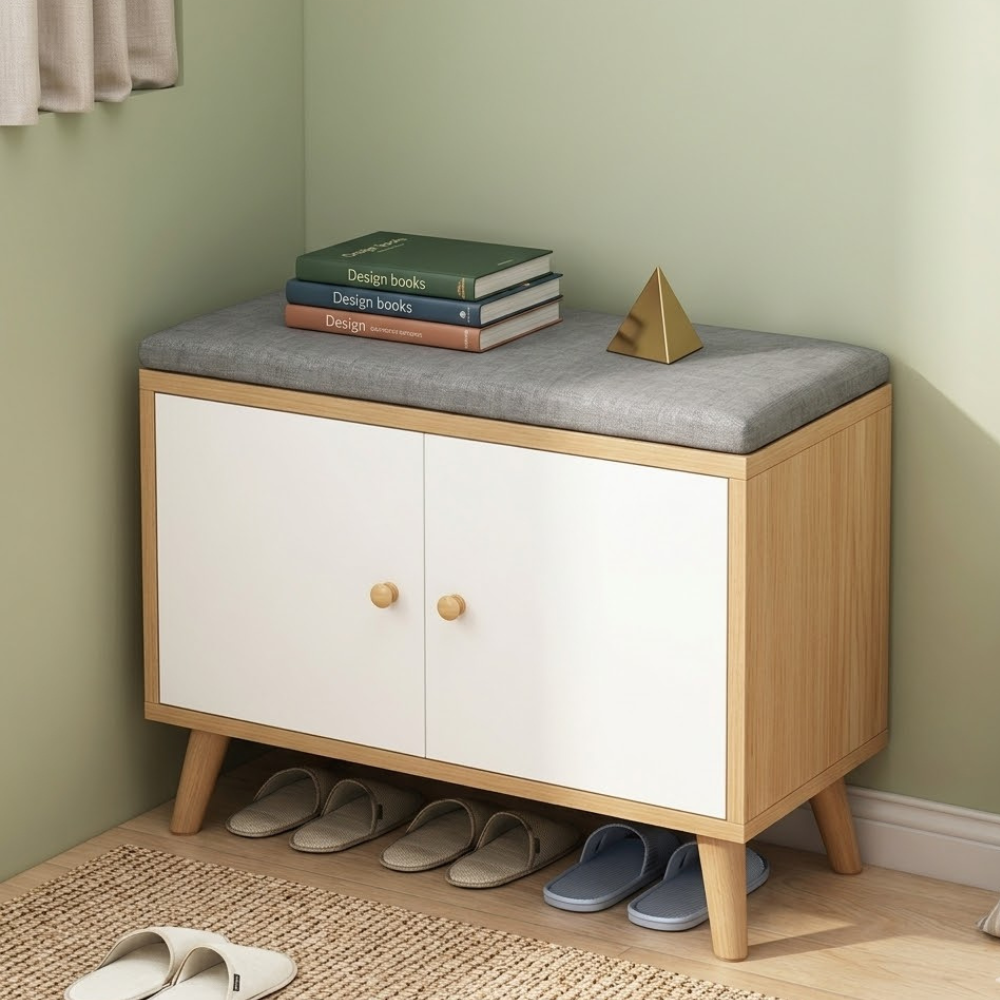 Chic Scandinavian Solid Wood Shoe Storage Cabinet with 2 | Ridorn-Shoe Cabinets-Ridorn