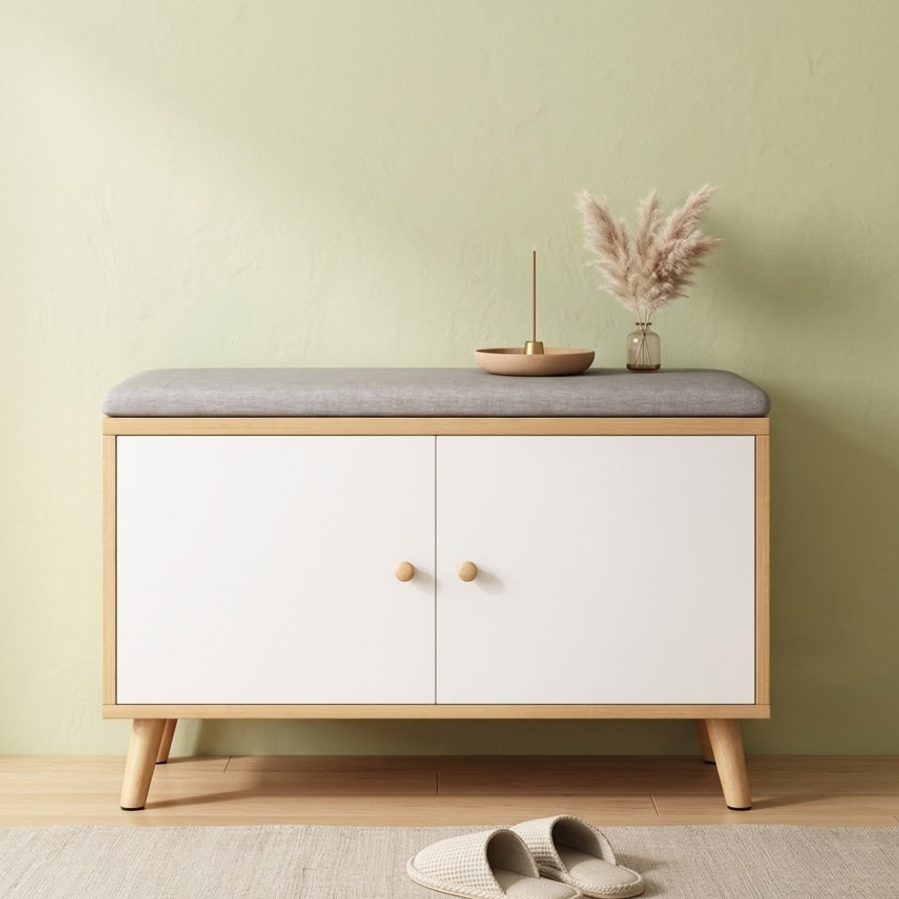 Chic Scandinavian Solid Wood Shoe Storage Cabinet with 2 | Ridorn-Shoe Cabinets-Ridorn