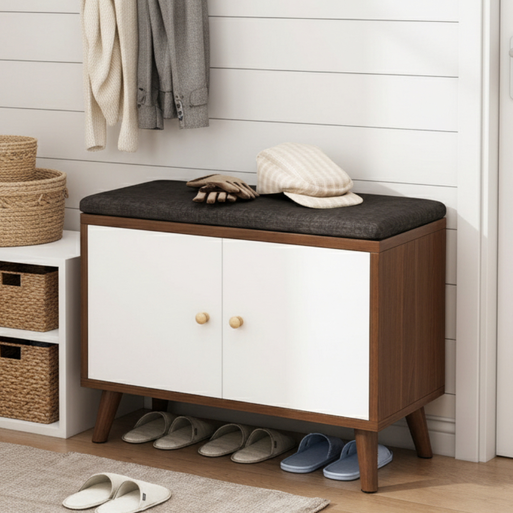 Chic Scandinavian Solid Wood Shoe Storage Cabinet with 2 | Ridorn-Shoe Cabinets-Ridorn