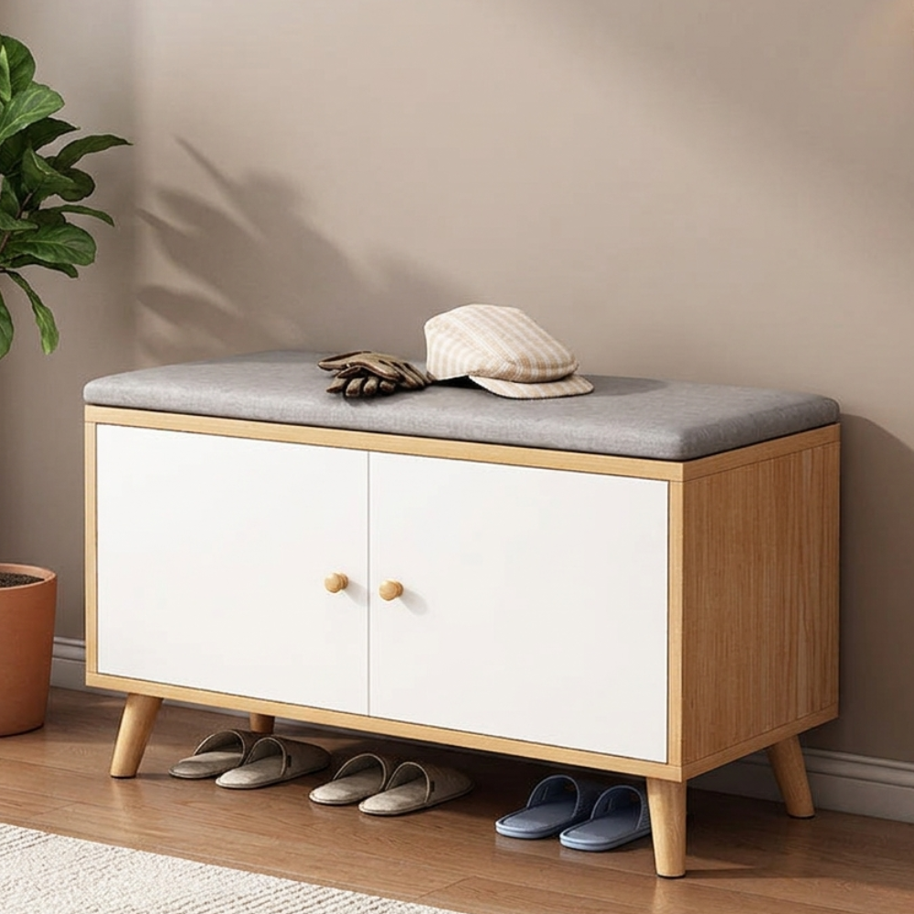 Chic Scandinavian Solid Wood Shoe Storage Cabinet with 2 | Ridorn-Shoe Cabinets-Ridorn